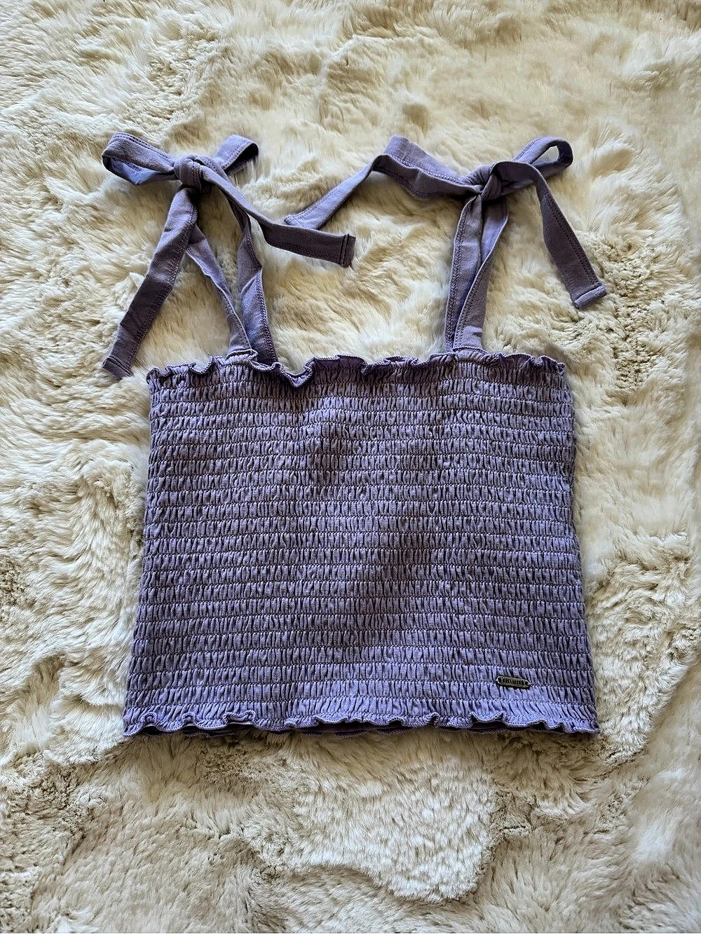 Hollister Smocked Tie-Shoulder Crop Top in Purple
